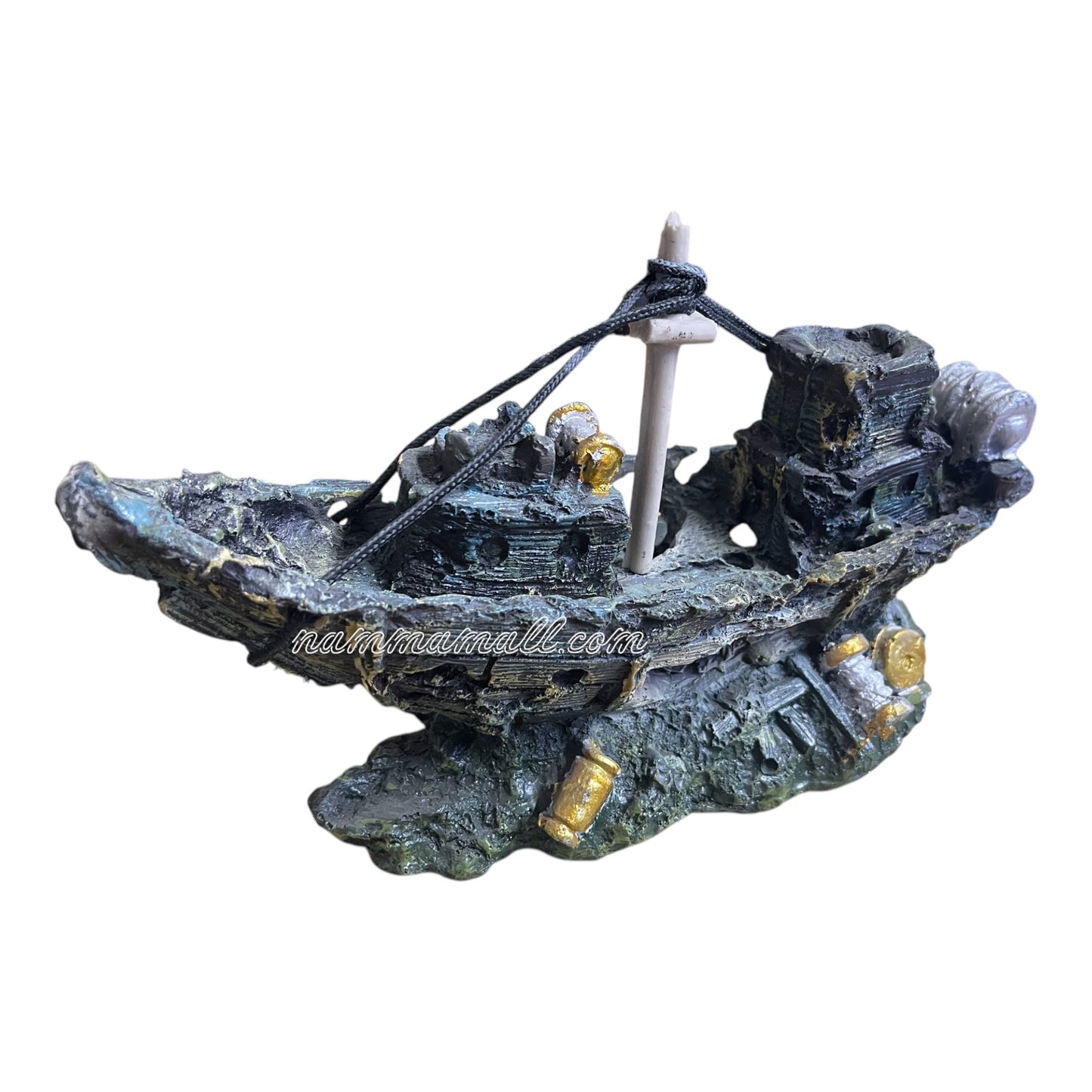 Broken Boat as Hiding Space for Small Fishes - Aquarium Ornamental Toy