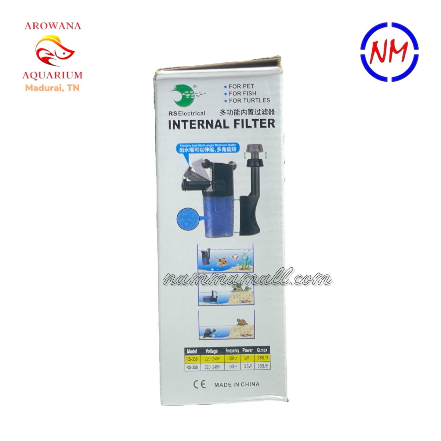 RS 330 - RS Electrical Aquarium Internal Filter with inbuilt Surface Skimmer for Oil Removal - 3W / 330 LPH - Skimmer Filter