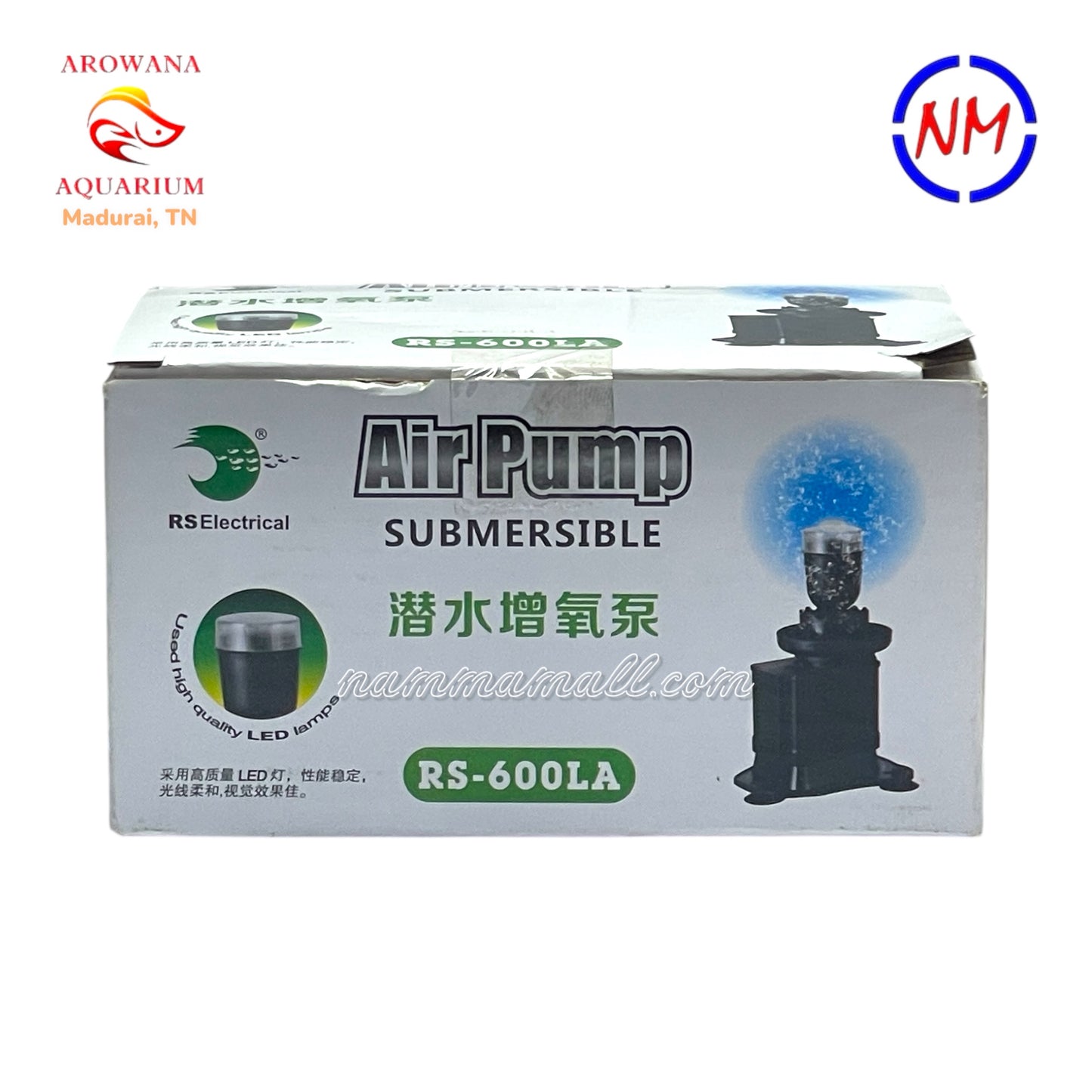RS 600LA - RS Electrical Submersible Aquarium Air Pump with Inbuilt LED Lamp - Color Air Bubbler for Aquarium - Blue LED - 3W - For 35-45cm Aquariums