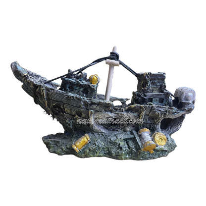 Broken Boat as Hiding Space for Small Fishes - Aquarium Ornamental Toy