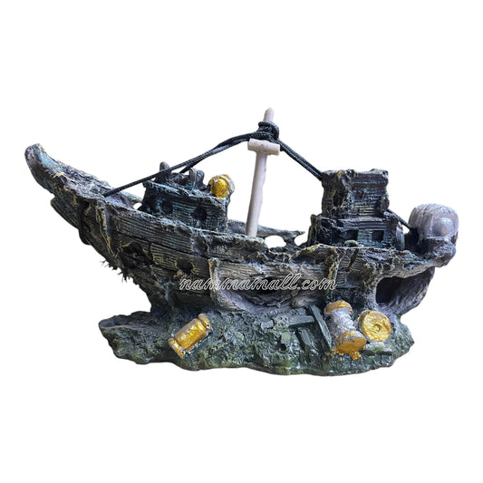 Broken Boat as Hiding Space for Small Fishes - Aquarium Ornamental Toy