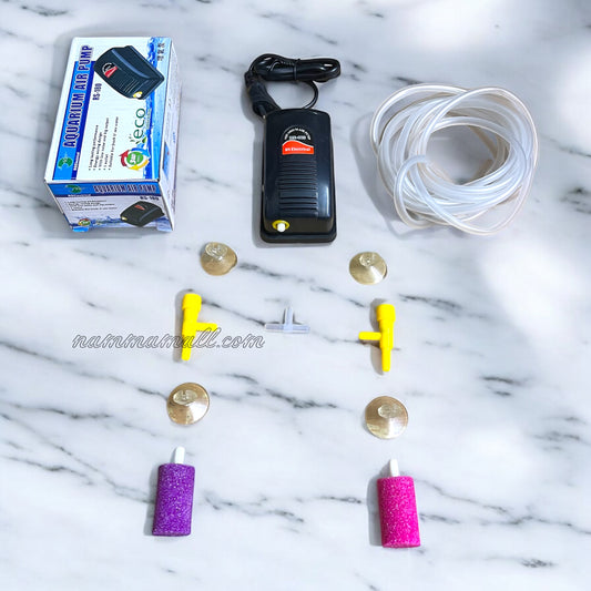 Basic Aquarium Aerator and Stone Bubbler for 2 Aquarium Tanks Set (Aquarium Air Pump Set)