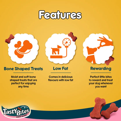 Pedigree Tasty Bites - Chewy Bones - Chicken & Smoke Flavor - Treat for Puppy & Dogs - 50g