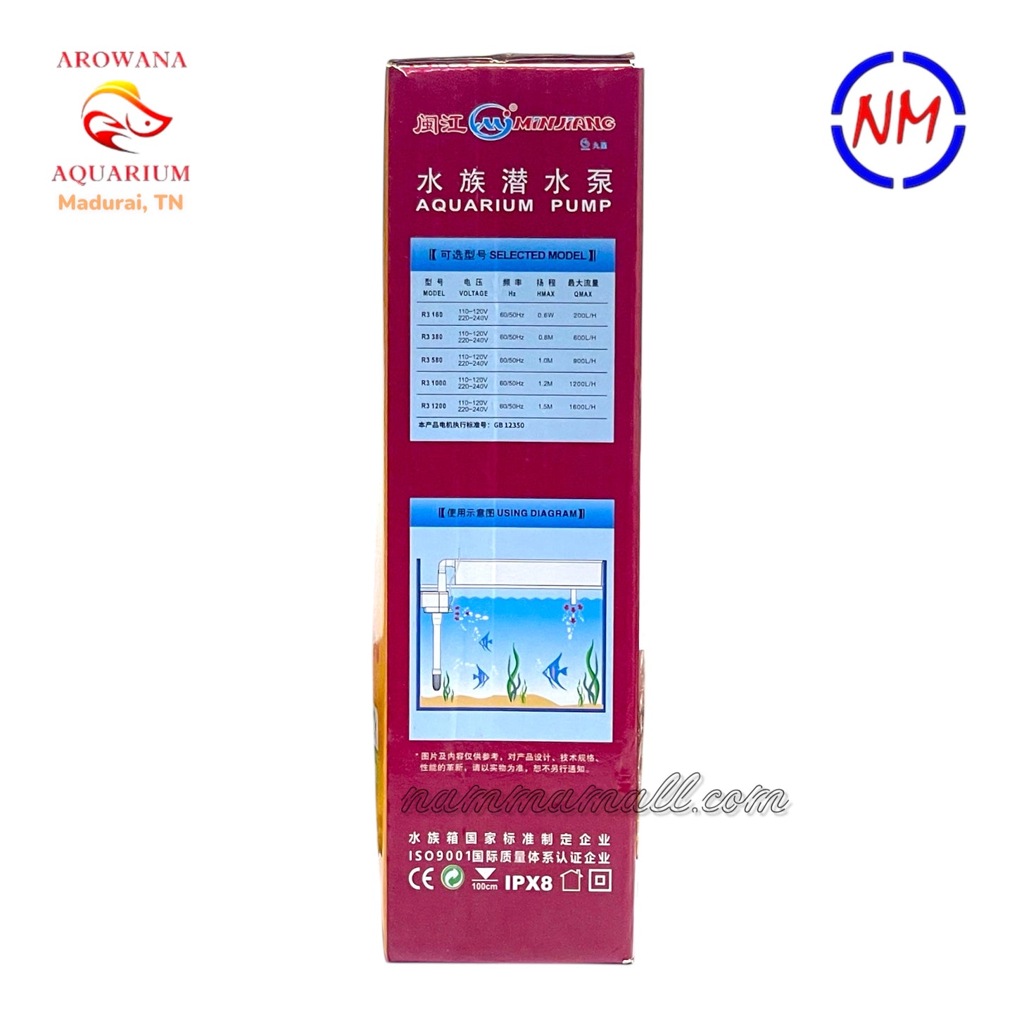 R3 580 Minjiang - Aquarium Submersible Water Pump - Molded Aquarium Tank Power Head (RS 480A, RS 580A, RS 600B)- 10W