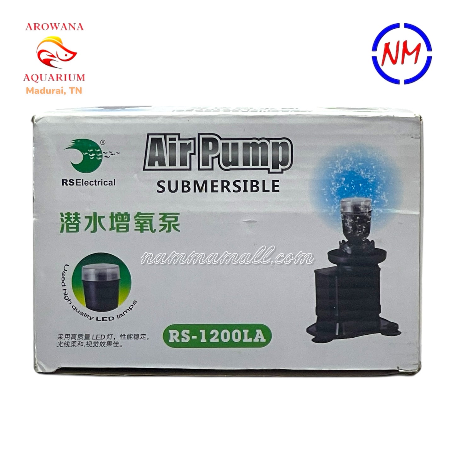 RS 1200LA - RS Electrical Submersible Aquarium Air Pump with Inbuilt LED Lamp - Color Air Bubbler for Aquarium - Blue LED - 8W - For 45-60cm Aquariums